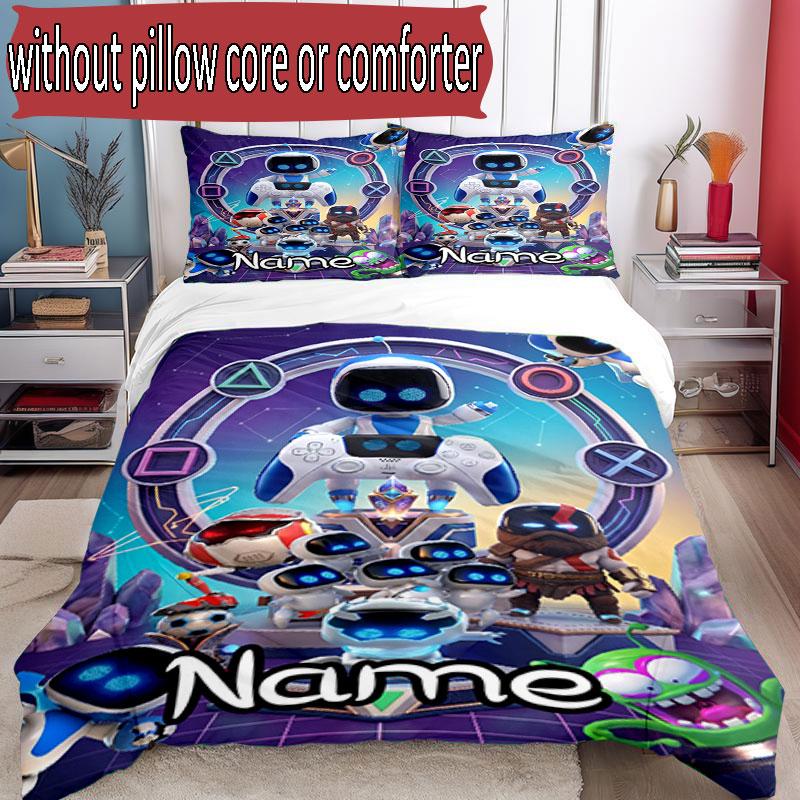 3pcs Duvet Cover Set (1*Duvet Cover + 2*Pillowcase, Without Core), Custom Name Cosmic Bot Crew Pattern Bedding Set, Home Bedroom Decor Gift