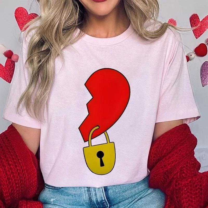 Men Women's T-shirt Partnerlook Heart Lock Key Love Funny Fashion Couple Short Sleeved T-shirt Love Couples Outfits Lover Shirt