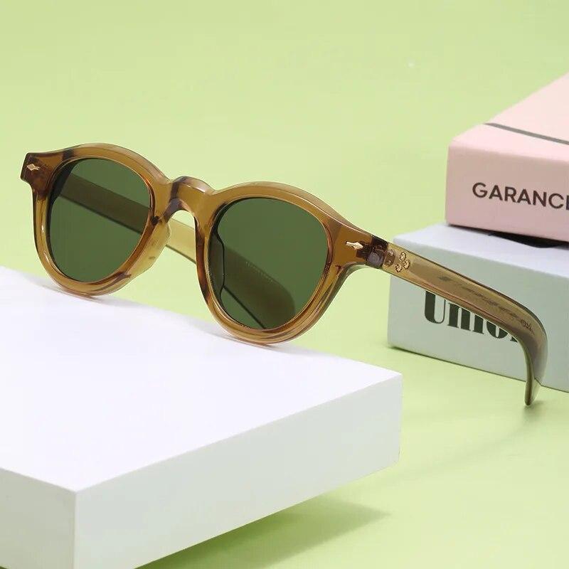 Vintage Oval Sunglasses Women Fashion Clear Ocean Lens Shades UV400 Men Trending Rivets Round Blue Green Sun Glasses