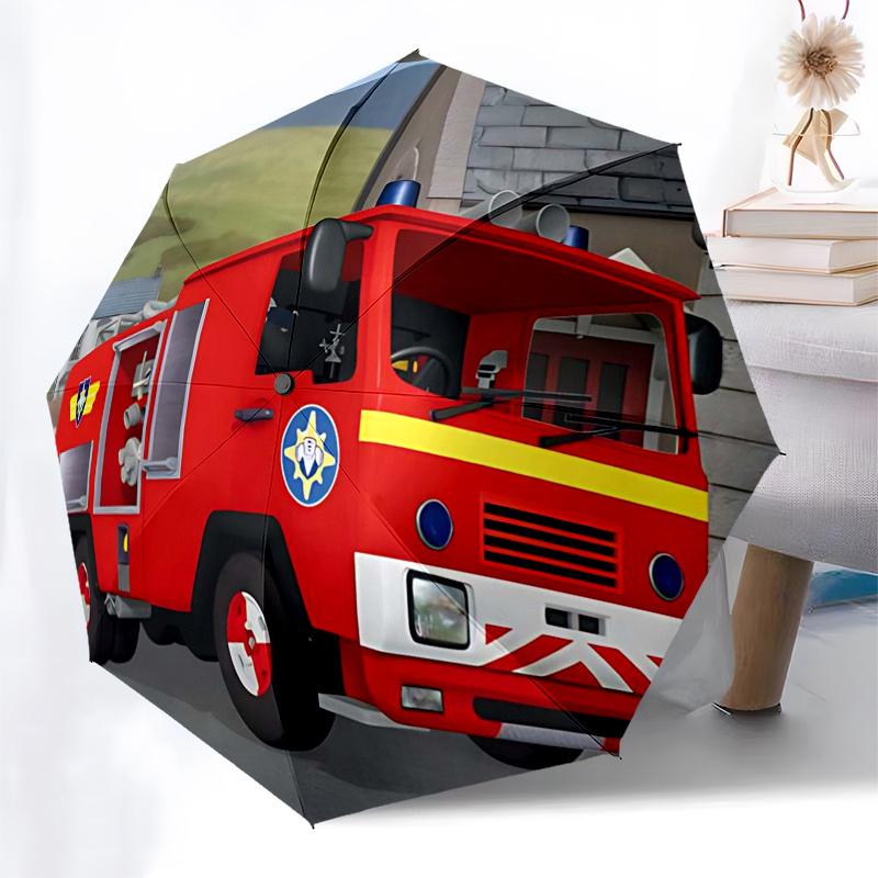 Fireman Fire trucks Themed Travel Umbrella-8 Ribs Automatic Opening and Closing, Portable Folding Design, Compact and Stylish Umbrella Suita