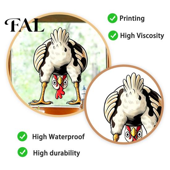 Holiday Party Window Ornament Funny Chicken Static Cling, Upside Down Rooster Glass Sticker, Privacy Film for Bathroom Waterproof Non-adhesive