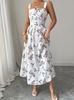2026 Spring Floral Sleeveless Maxi Dress Sweet Cinched Waist Casual Long Dress