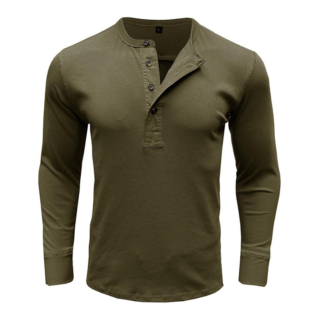 Men's Spring And Autumn Solid Color T-shirt Lapel 3 Button Open Placket Button Long Sleeved Top