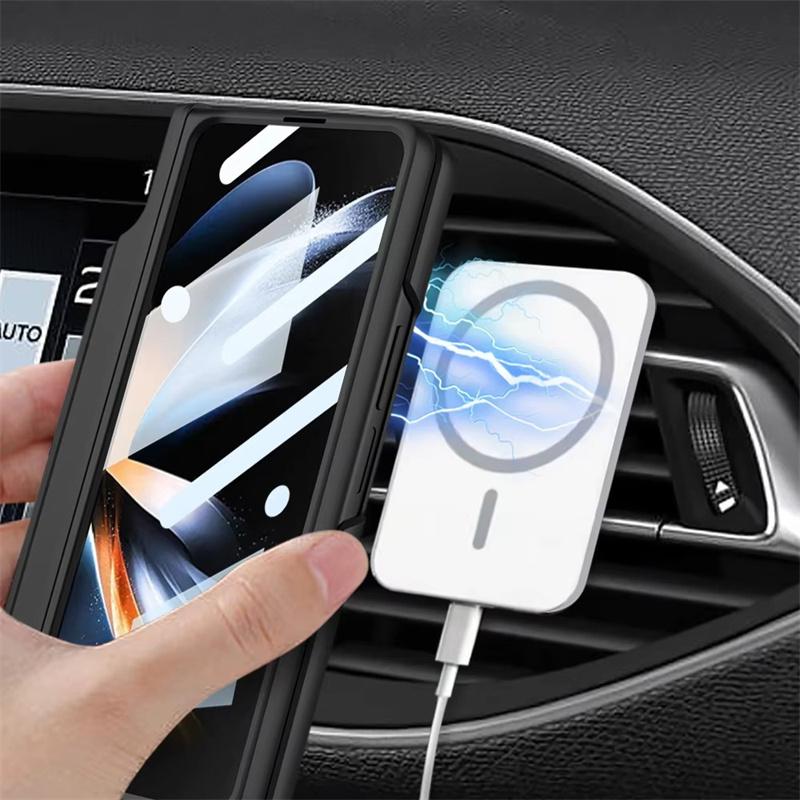 Для Samsung Galaxy Z Fold 7 6 5 4 3 5G Чехол Magsafe Беспроводная зарядка Магнитный шарнир Держатель для ручки Подставка Защитная пленка для экрана Чехол
