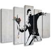 Five Piece Picture Canvas Print Banksy Graffiti Art Flowers