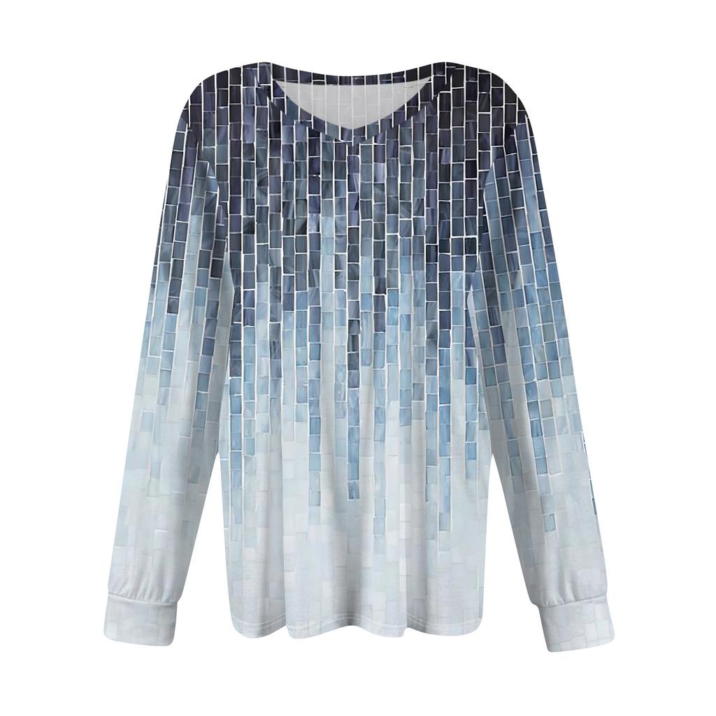 Женские рубашки с длинным рукавом-фонариком, плиссированные туники с V-образным вырезом, осенние топы с длинным рукавом и принтом