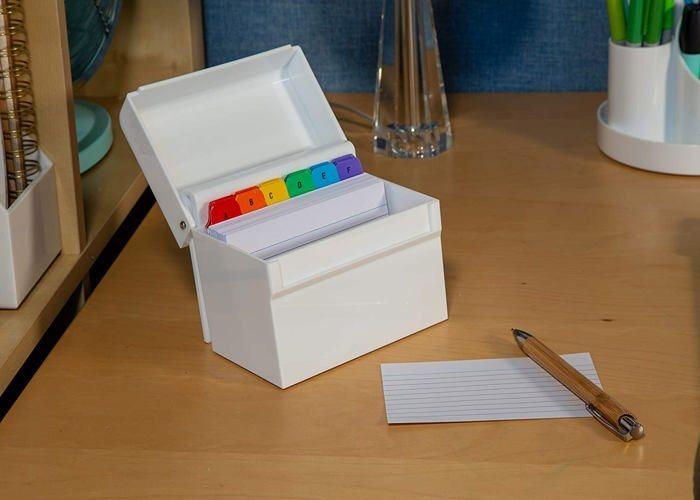 Caisson de bureau - osco - aibox-white - plastique blanc - 100 cartes index - verrouillable