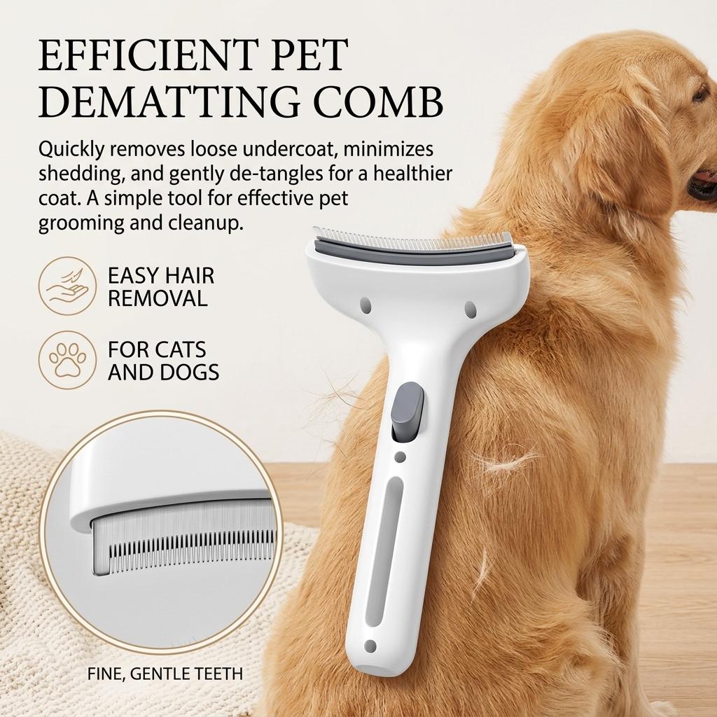 Pet Deshedding Thinning Comb for Cats and Dogs with Anti-Slip Handle and Smooth Teeth
