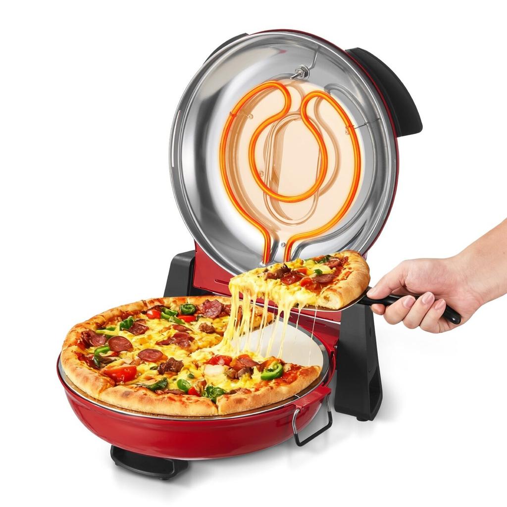 Pizza Oven, 304.8 mm Electric Pizza Maker, 1200W Electric Pizzas Cooker with Cordierite Stone, 5-Mode Temperature Control, Viewing Window for Precise