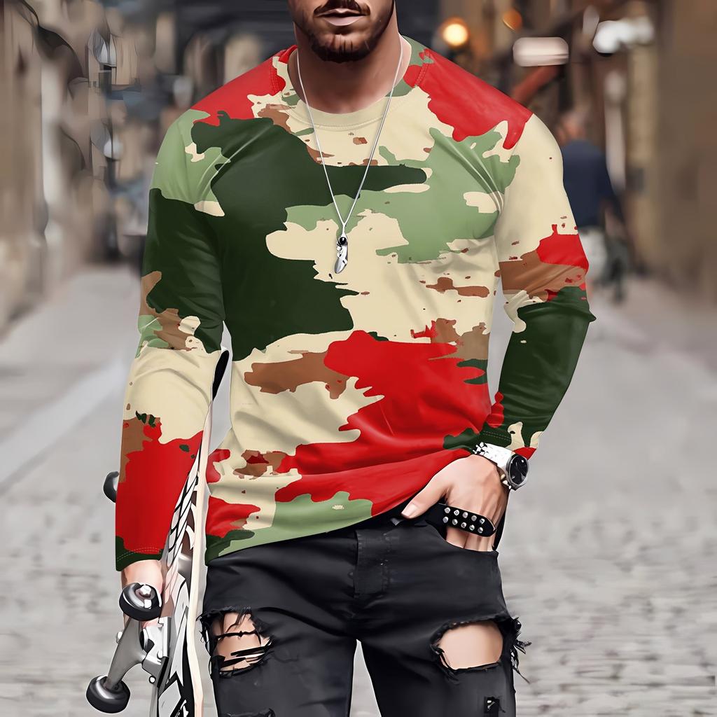 Муж. Футболка Круглый вырез Одежда Одежда На открытом воздухе Длинный рукав С принтом Модельер Винтаж