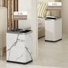 Marble Narrow Leather Light Luxury Rectangular Trash Can with Lid, Metal Trash Can for Bathroom, Living Room