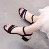 Flock Beige High Heels Sandals Women  Summer Shoes Women Fashion Open Toe Buckle Sandals Casual Square Heel Female Shoes