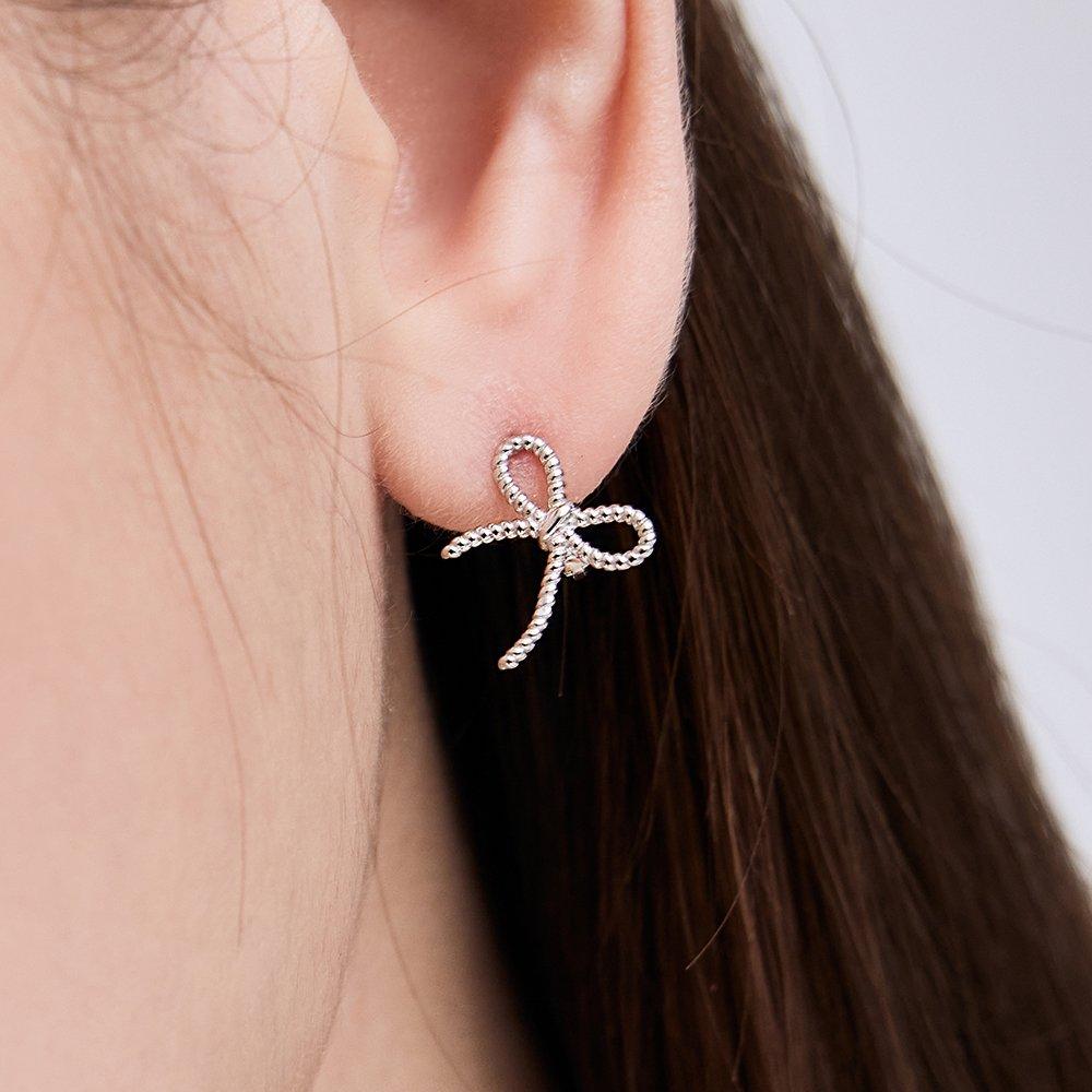 Silver 925 Rope Ribbon One-Touch Earrings