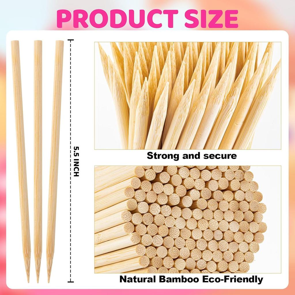 Bamboo Candy Apple Sticks, 100Pcs Semi Pointed Candy Caramel Lollipop Sticks, Natural Wooden Cotton Sticks for Candies, Chocolates Cookies Party
