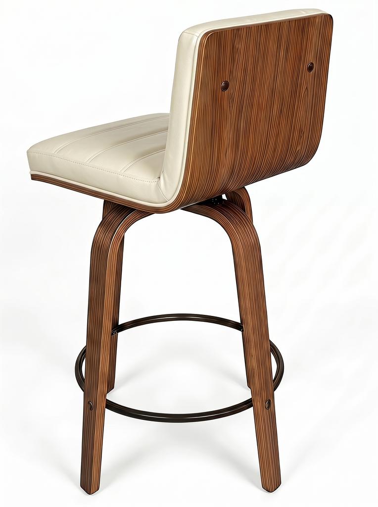 Swivel Bar Stool with PU Leather Upholstery & Curved Wooden Legs 360 degrees Swivel Chair for Kitchen, Bar & Counter