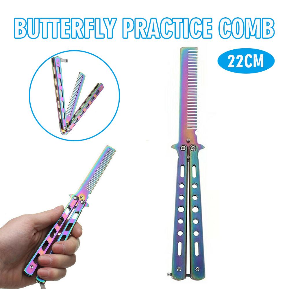 Товары для здоровья и красоты Инструменты для укладки Инструменты для укладки Инструменты для укладки Pdtoweb Расческа для практики бабочек Радужный складной трейнер Инструмент из нержавеющей стали