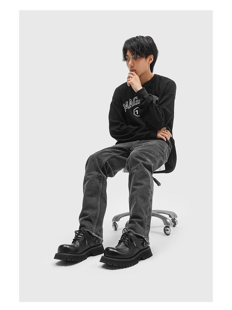 2024 Мужские туфли дерби из натуральной кожи с круглым носком - британский стиль, толстая подошва, черные ботинки