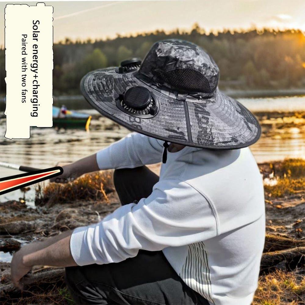 New Solar Fan Hat Breathable USB Charging Sun Hat for Men with 2 Solar Fan Wide Brim Fisherman Hat Outdoor Sun Protection Cap