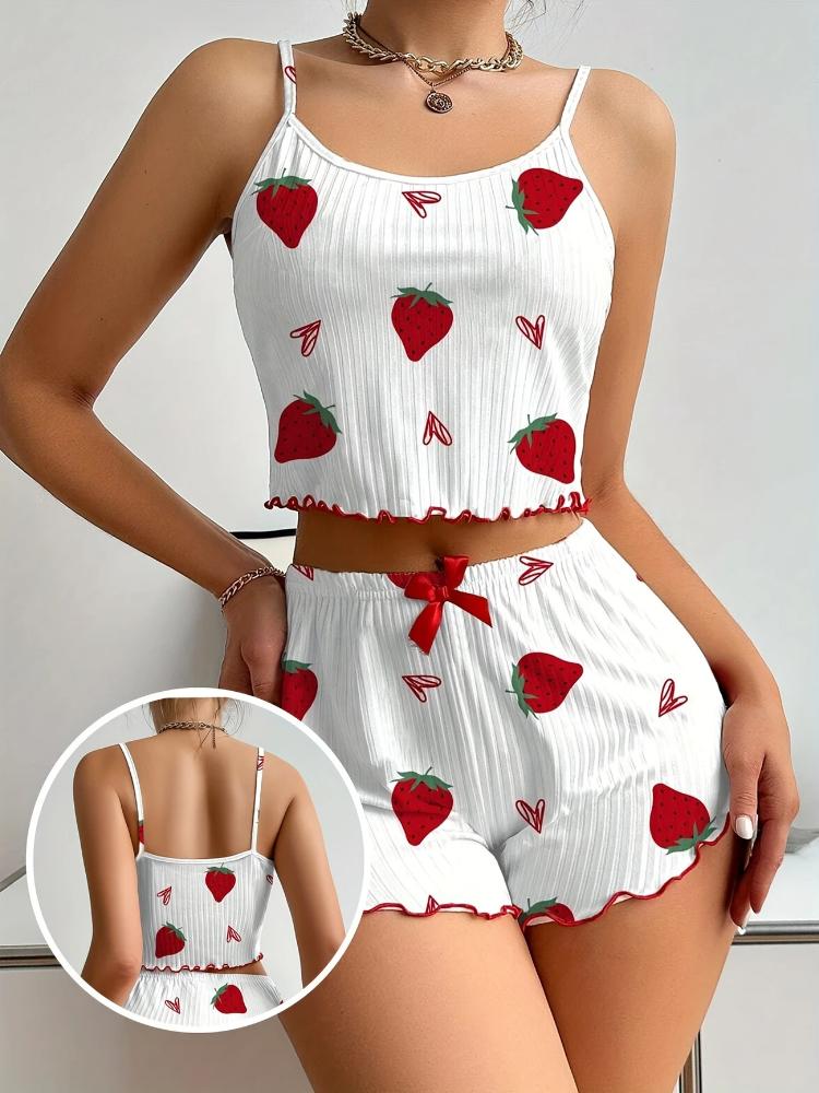Women's Pajamas Set Sleepwear 2 PCS Short Tank Tops And Shorts White Ventilate Soft Casual Love Printing