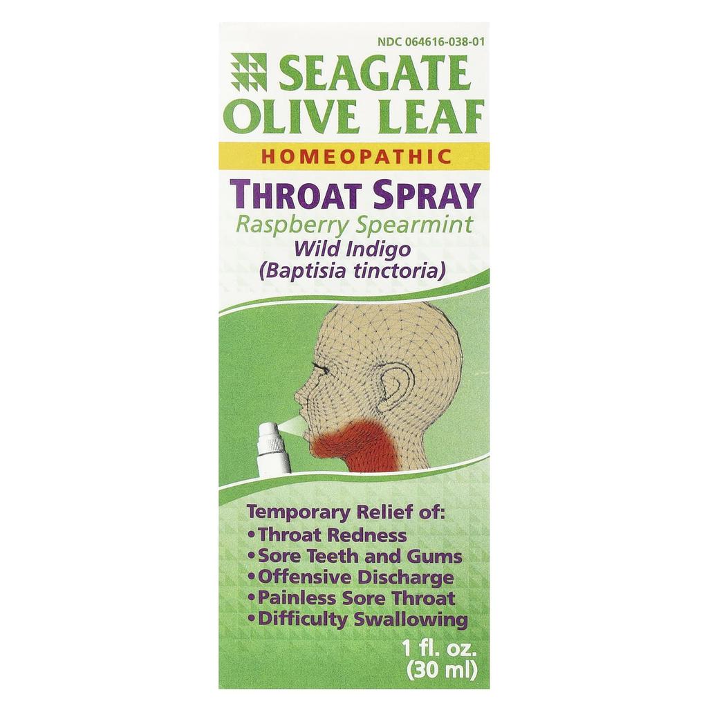 Seagate Olive Leaf Throat Spray, Raspberry Spearmint, 1 Fl Oz (30 Ml)