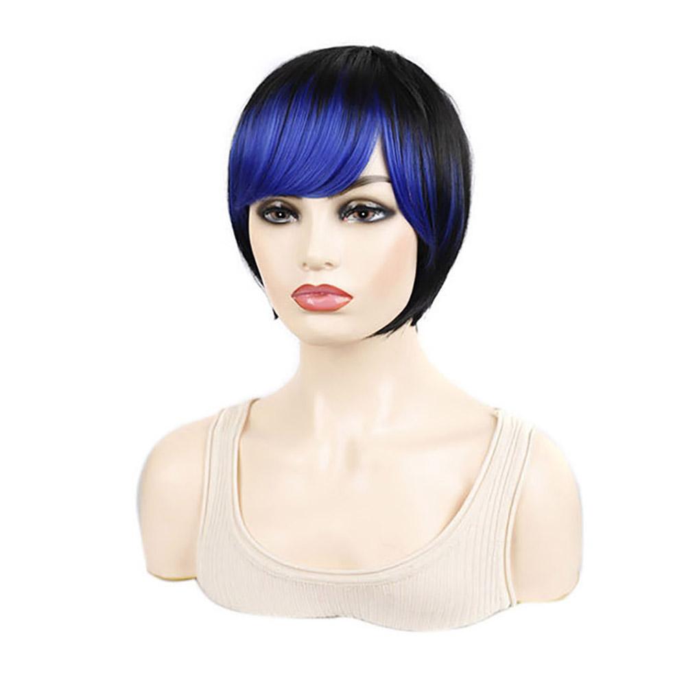 Short Hair Wigs Bob Haircut Whit Bangs Pink Purple Green Ombre Color Wig for Women Girls