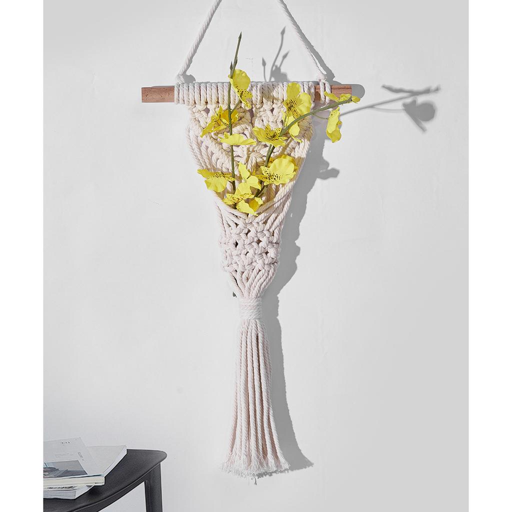 Dried Flower Mesh Basket Handwoven Cotton Rope Macrames Plant Holder Stand Wall Hangings Pocket Indoor Home Decorations