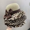 Шляпа-панама с леопардовым принтом для женщин, для путешествий и отдыха, из плетеной травы, дышащая, с защитой от солнца