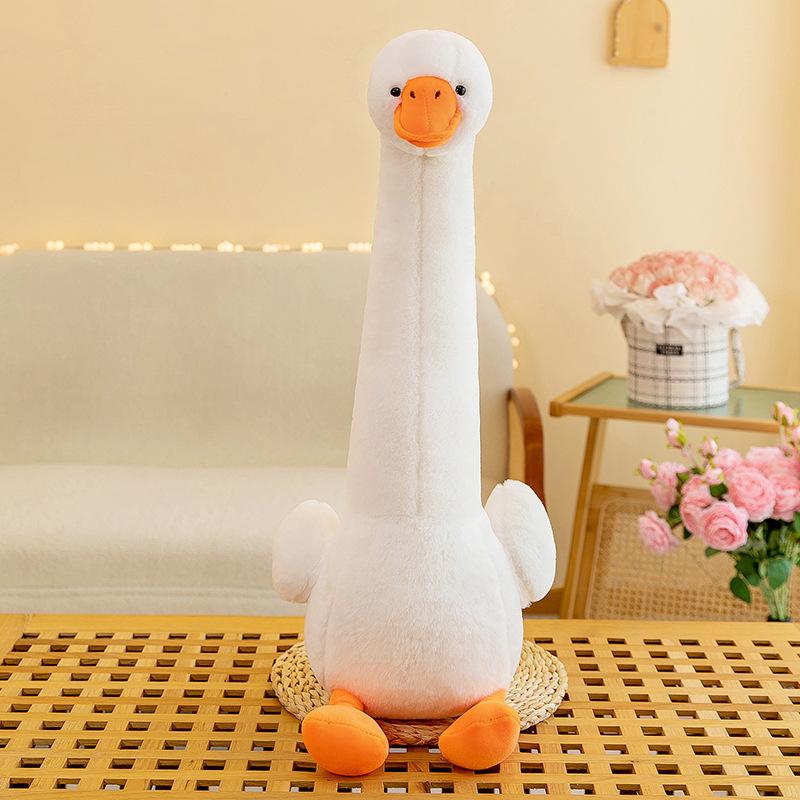 Cute dinosaur long throw pillow girl bed side sleeping cuddle pinch legs big white goose long neck animal plush toy