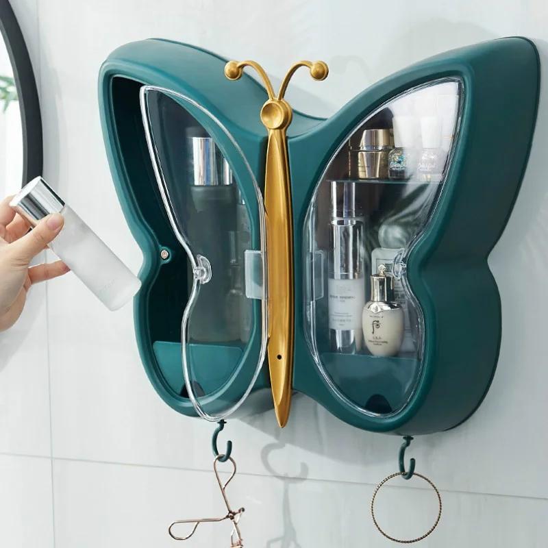 Креативная коробка для хранения косметики, настенная, со свободной перфорацией, пыленепроницаемая, настенная полка для ванной комнаты
