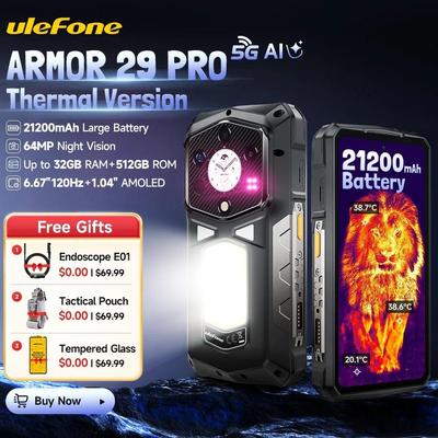 Ulefone Armor 29 Pro Термоверсия 5G AI Защищенный телефон 21200 мАч 120 Вт 64 Мп Ночное видение 6,67" 120 Гц 512 ГБ ПЗУ Глобальная версия