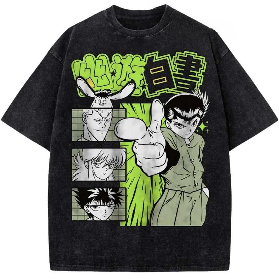 Аниме YuYu Hakusho Хэйэй Графическая футболка Мужская Одежда с коротким рукавом Повседневная хлопковая футболка Винтажная стираная футболка Мужские топчики Харадзюку