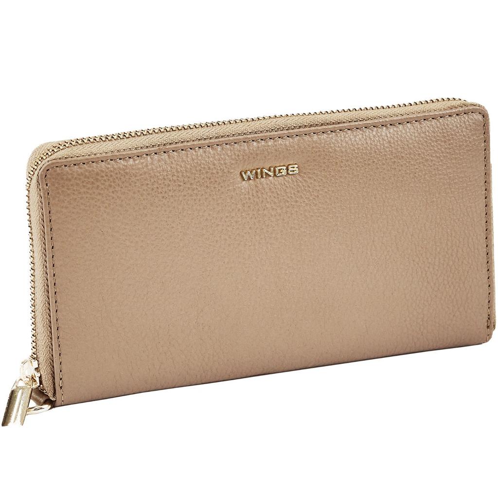 Women' Leather Wallet with Wings Beige Wrist Strap