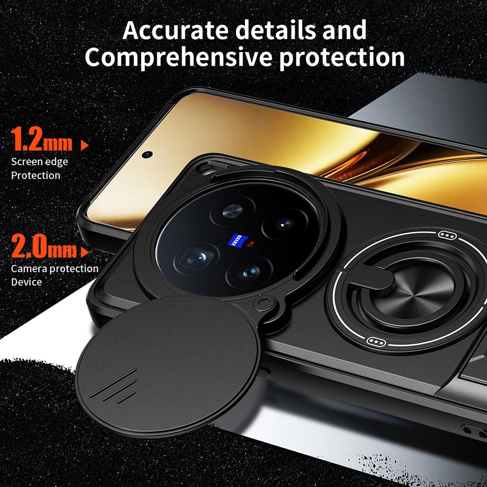KEYSION Магнитный чехол для телефона VIVO X200 Pro 5G Защита камеры со сдвижной крышкой Вертикальная подставка Кольцо 360° Ударопрочный чехол для VIVO X200