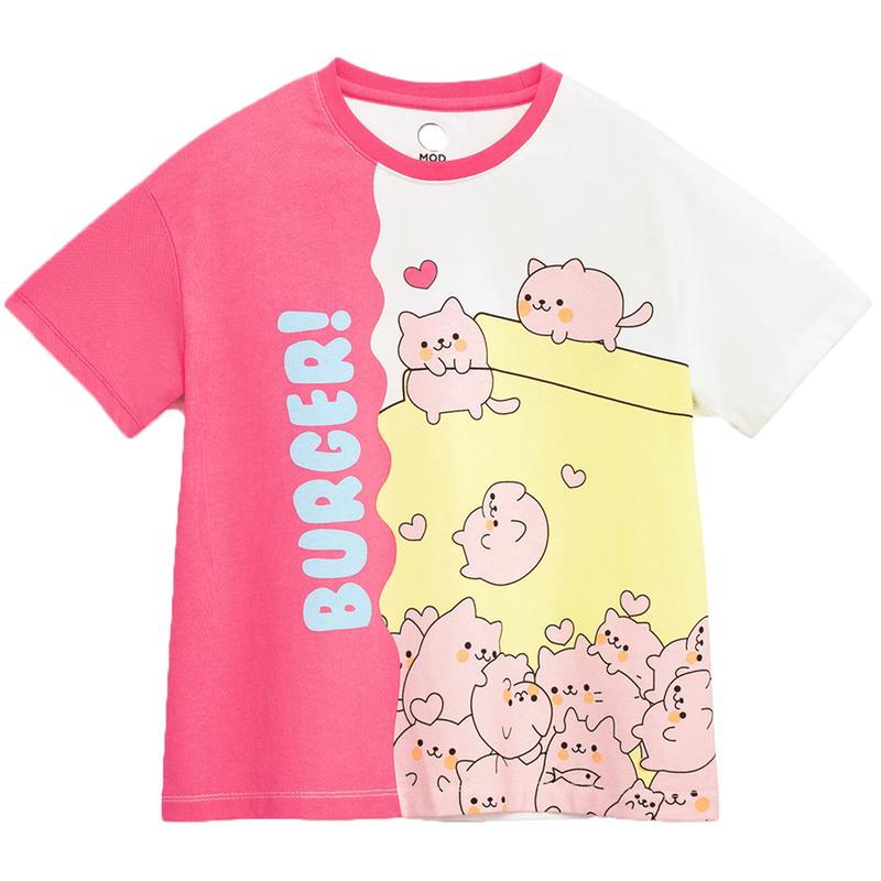 MQD Girls' Cartoon Color Block Short Sleeve T-Shirt