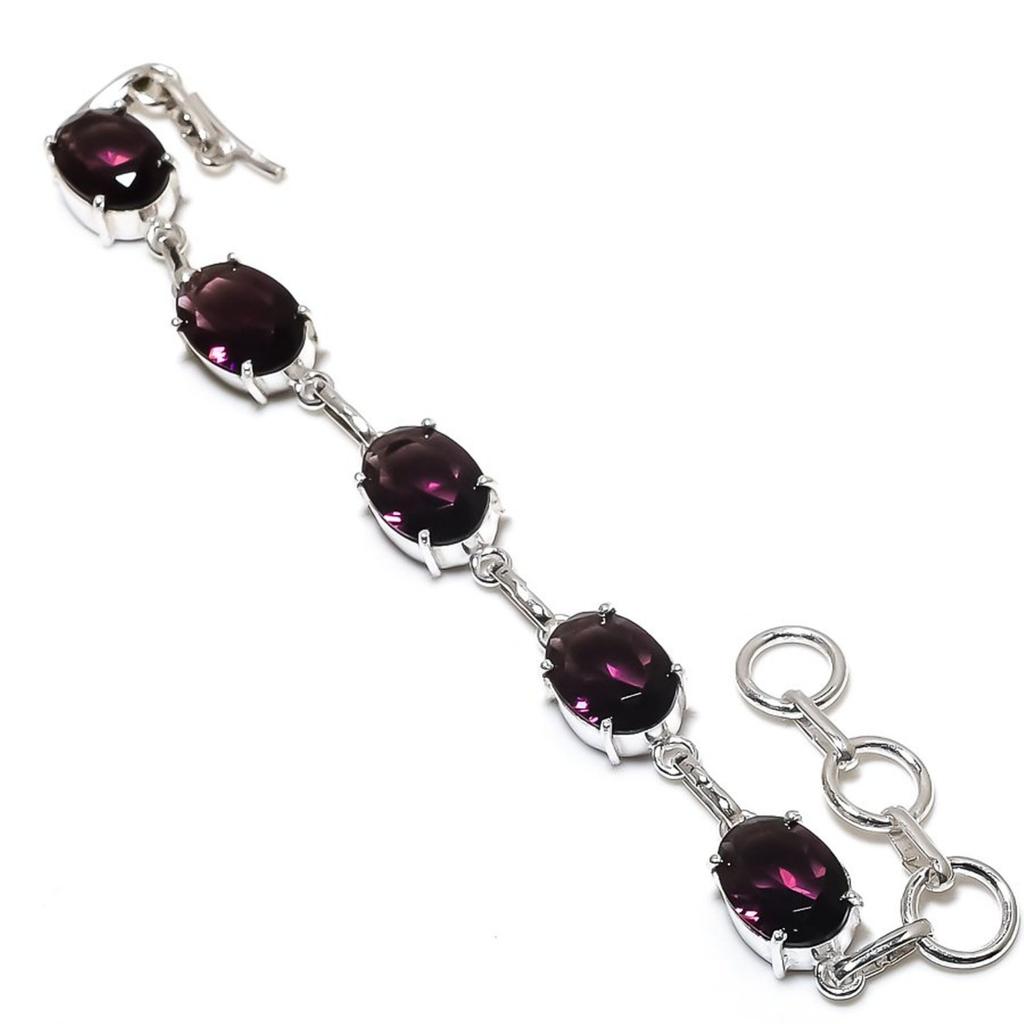African Amethyst Oval Shape Gemstone Solitaire Bracelet Gift Handmade Jewelry 7"
