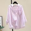 Stylish Women's Autumn Fashion Shirt with French Openwork and Stripe Jacket