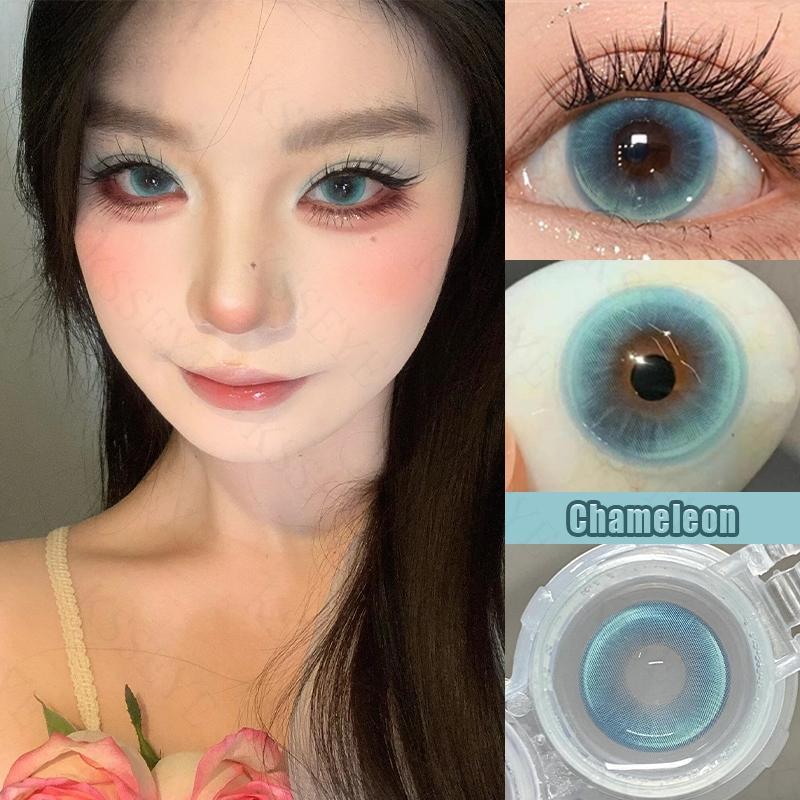 2pcs Colored Contact Lens Yearly Blue Green Dia:14.5MM Myopia Lenses Prescription Soft Lens Grade Eye Makeup Cosplay Contact Lens Big Doll Eye