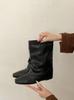 Soft version~ Niche square head inner height increase wrinkle stacking boots medium boots women's new versatile knight boots