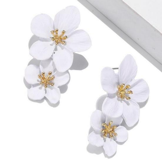 Серьги в форме цветка, двойные слои, 5 лепестков, контрастный цвет, женские украшения для ушей, антикоррозийные, легкие