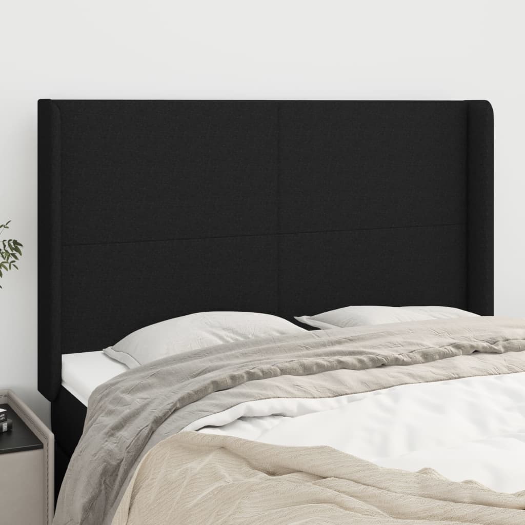 Headboard with Ears Black 147 x 16 x 118 128 cm Fabric