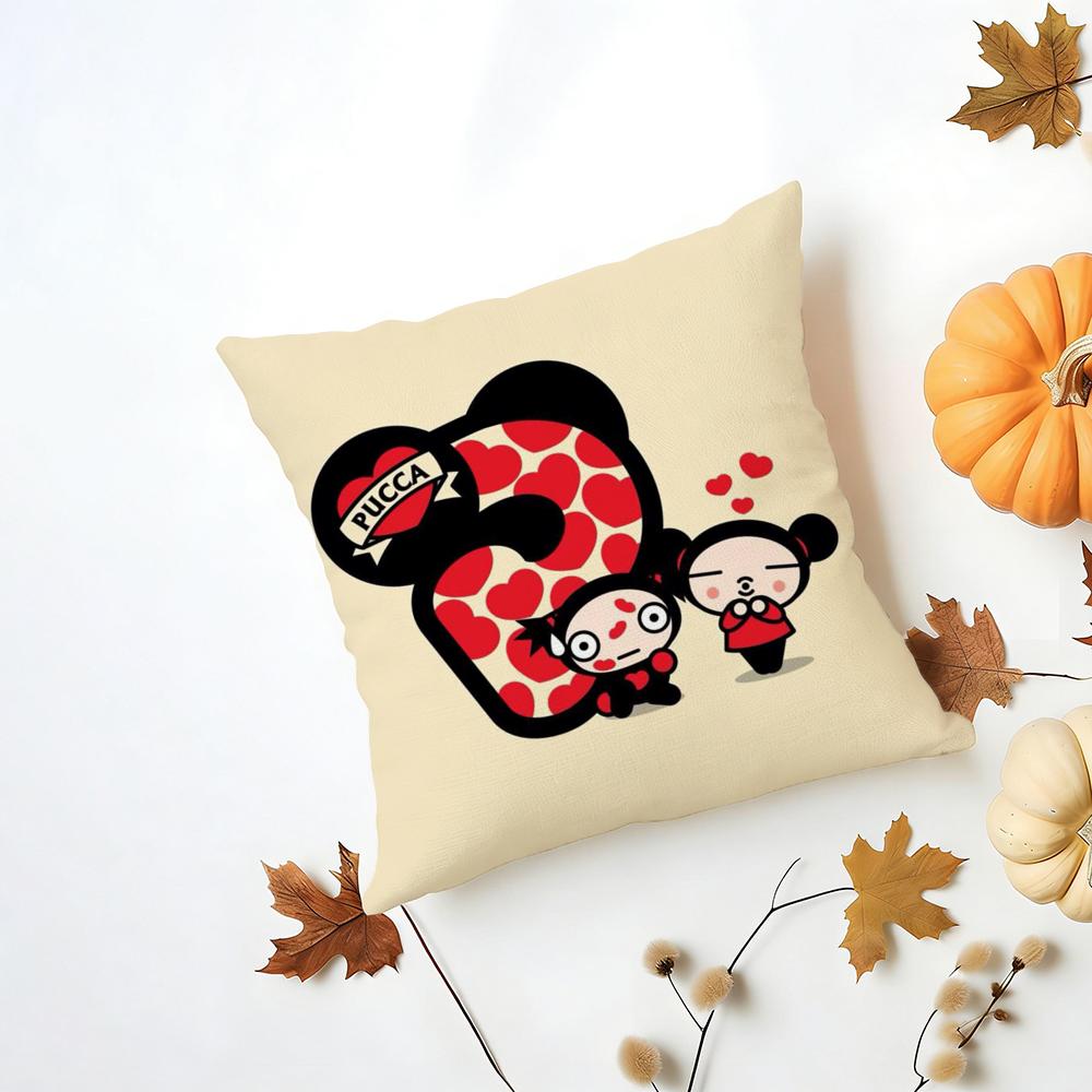 Kawaii PPucca Anime Cushion Cover Iceland Washable Linen Soft for Daily Sofa Bed Home Room Decor