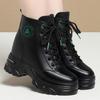 Модные осенне-зимние женские теплые кожаные ботильоны на платформе и танкетке до середины икры и щиколотки, мотоциклетные, нескользящие, с плюшевой подкладкой, с высоким верхом, повседневные