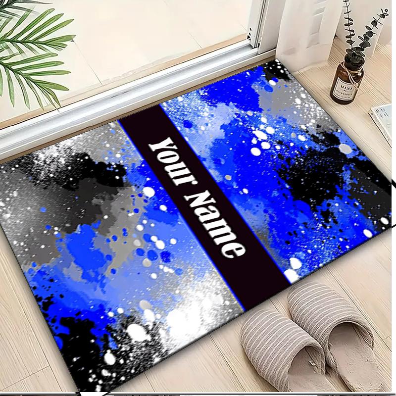 1PC Custom Name Blue Splash Artwork Theme Floor Mat Ideal for Living Room, Game Rooms, Office, Bedroom,Floor Mat Playful Design