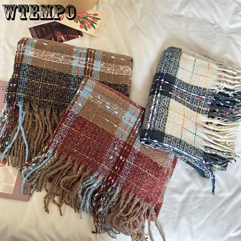 WTEMPO Women's Autumn and Winter Thick Long Shawl Couple Student Plaid Scarf
