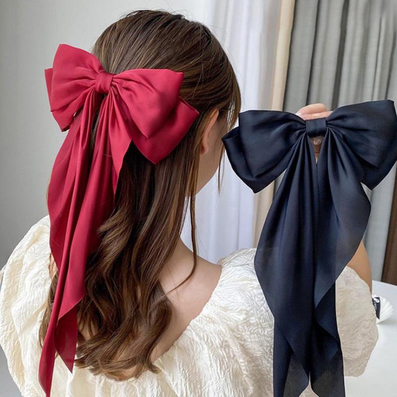  Заколка для волос с бантом и лентой, простой элегантный атласный зажим для волос, фиксированная заколка для волос, ретро-украшение для волос, красные аксессуары для волос