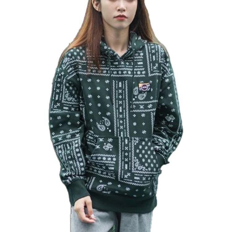 Men's Vans Cashew Pattern Full Print Sports Pullover Green VN0A5H8DCX9