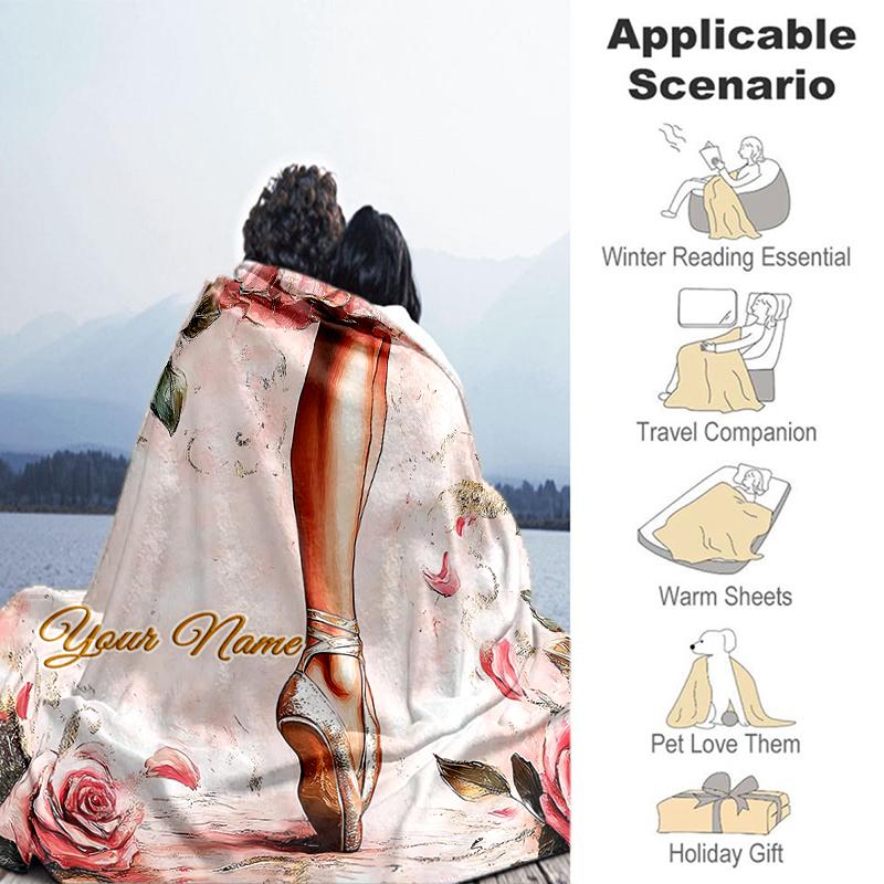 1PC Custom Name Ballerina's Graceful Pose Flannel blankets Patterns Throw Blanket All-Season Soft Gift for Couch, Bed, Camping gifts