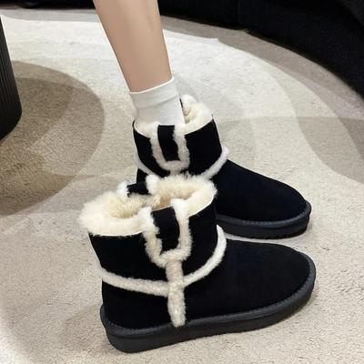 Европейские и американские ретро-зимние ботинки для женщин 2024 года, новые кожаные и меховые интегрированные плюшевые утолщенные теплые короткие ботинки со средним рукавом