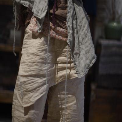 Женские винтажные лоскутные широкие брюки с эластичной резинкой на талии, летние брюки Ramie, однотонные брюки высокого качества