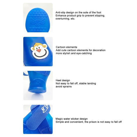 4 шт. Питомец Дождевые ботинки Принт обезьяны Водонепроницаемые Легкие Мультяшный узор Застежка-липучка Обувь для собак для улицы